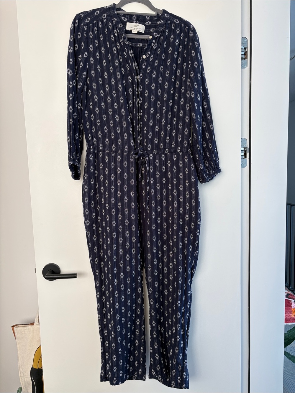 Trovata Birds Of Paradise Ingrid Gauze Jumpsuit Navy Ikat L GUC